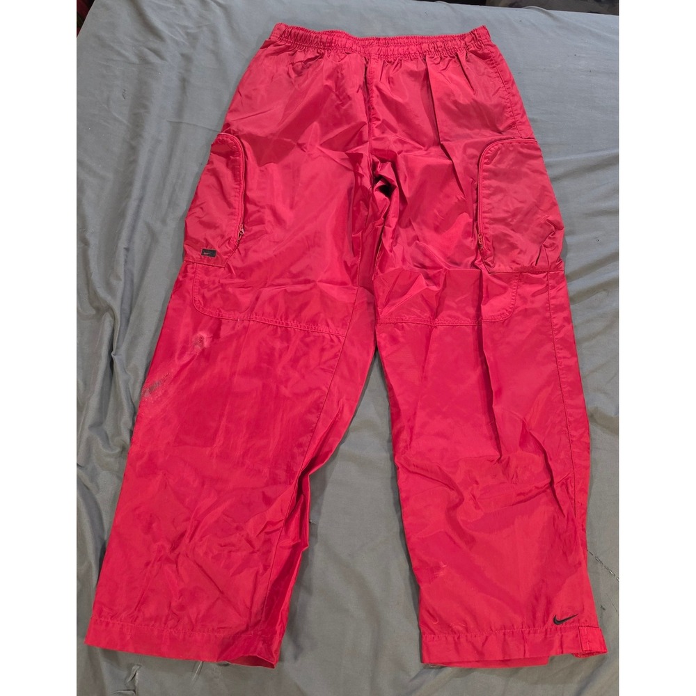 Nike Red Windbreaker Cargo Pants Mens XL Grid Track Pants Swoosh Logo Vtg Y2K